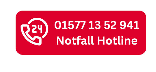 Notfall Hotline Button 24 stunden Notfall Hotline mit Handynummer sichtbar in rot
